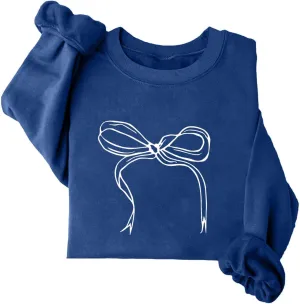 Women's Cute Bow Sweatshirt Plus Size Casual Long Sleeve Crew Neck Sweatshirts Fall Loose Fit Y2k Pullover Tops