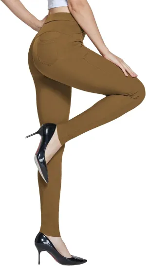 Women's Dress Pants Pull-on Super Stretch Business Casual Jeggings Capris Work Leggings with Pockets