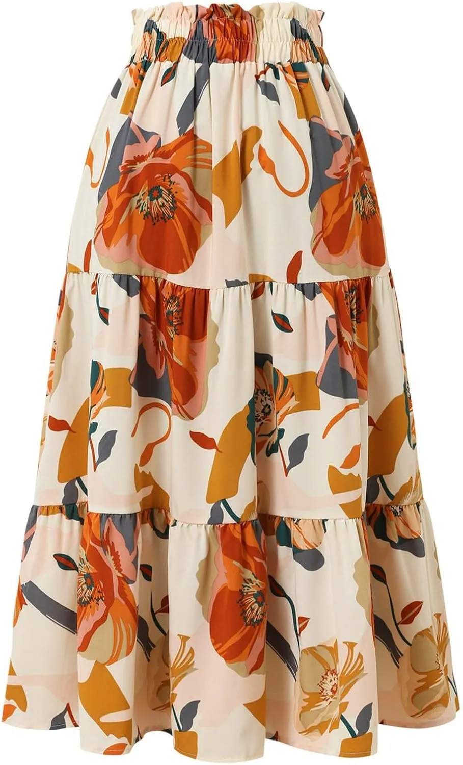 Women's Floral Print Midi Maxi Skirts 2025 Summer Casual Aline Elastic High Waist Pleated Flowy Long Skirt