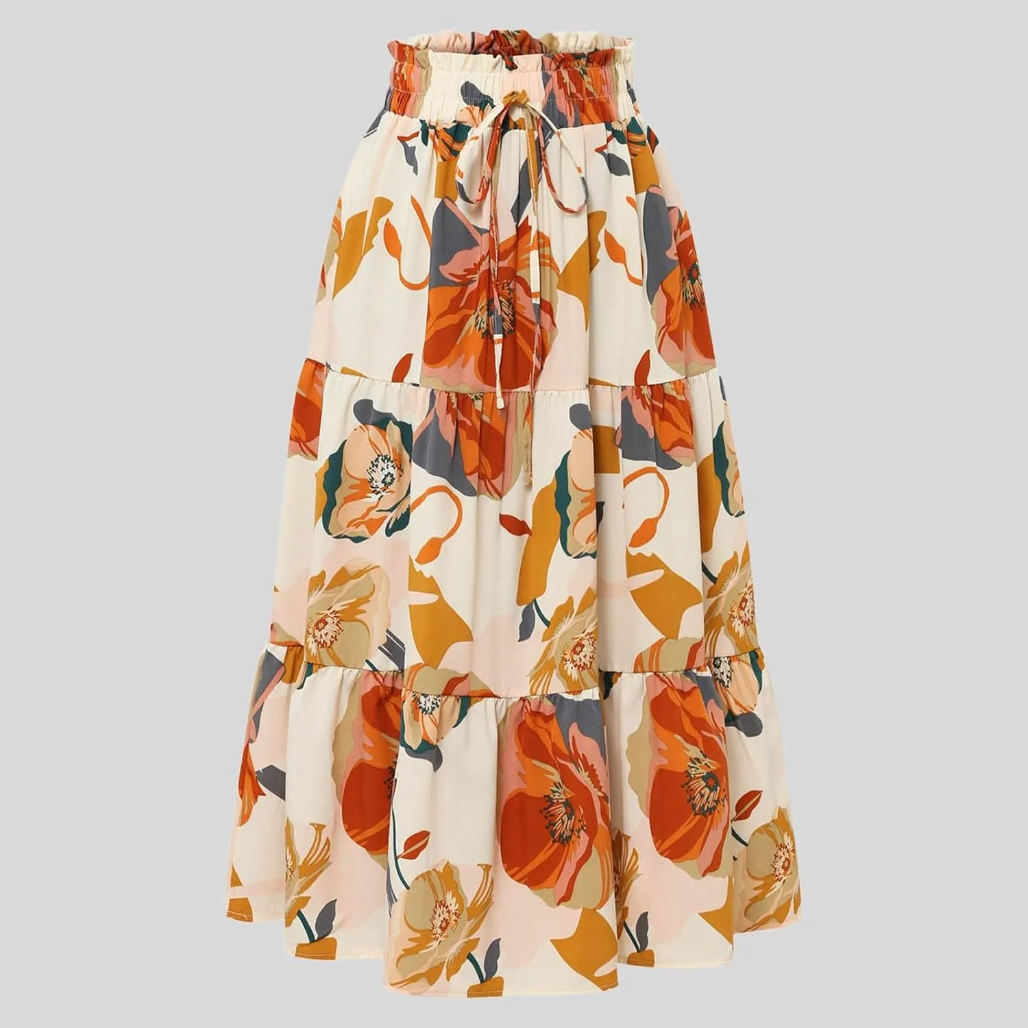 Women's Floral Print Midi Maxi Skirts 2025 Summer Casual Aline Elastic High Waist Pleated Flowy Long Skirt