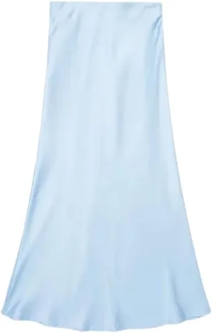 Women's High - Waist A - Line Satin Midi Long Skirt Elegant Slim with Elastic Waist for Casual Wear