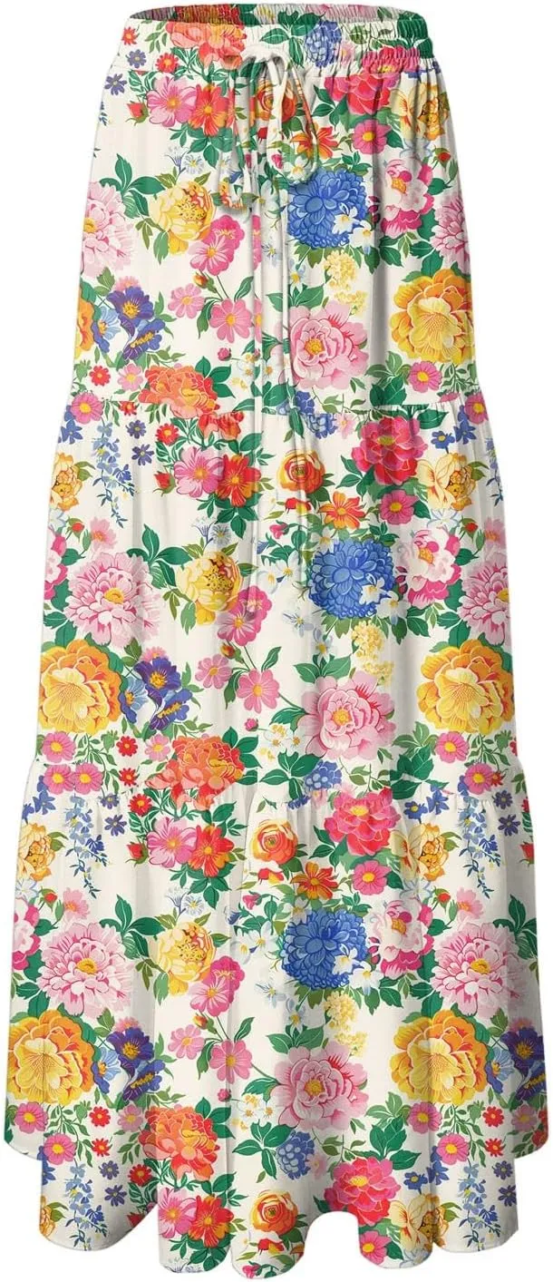 Womens High Waist Maxi Skirt Midi Swing Skirts Beach Vacation Cruise Outfits with Pockets