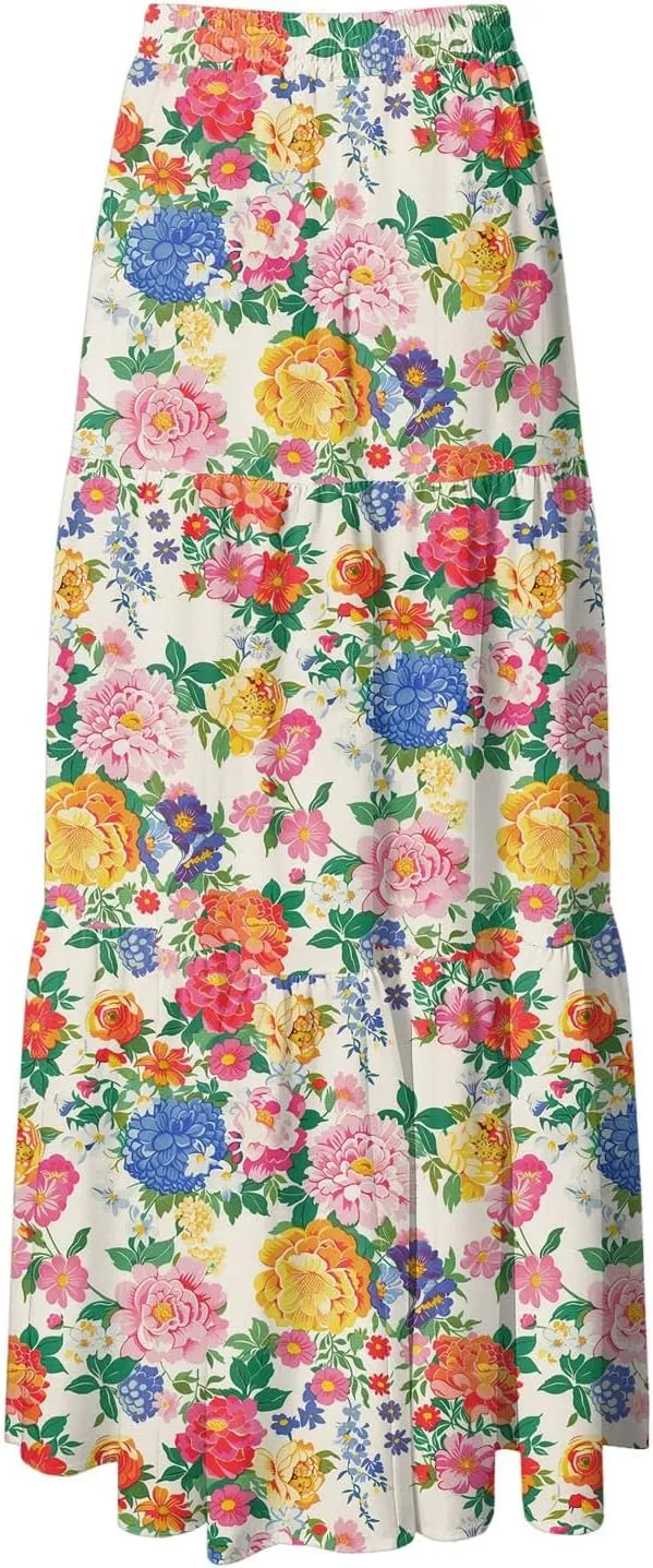 Womens High Waist Maxi Skirt Midi Swing Skirts Beach Vacation Cruise Outfits with Pockets