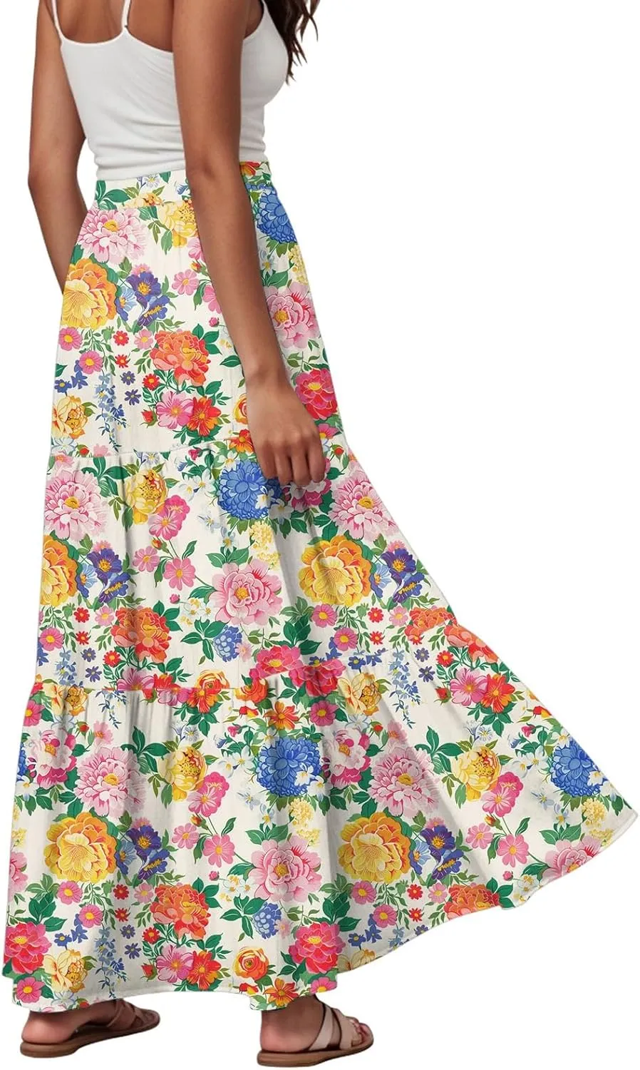 Womens High Waist Maxi Skirt Midi Swing Skirts Beach Vacation Cruise Outfits with Pockets