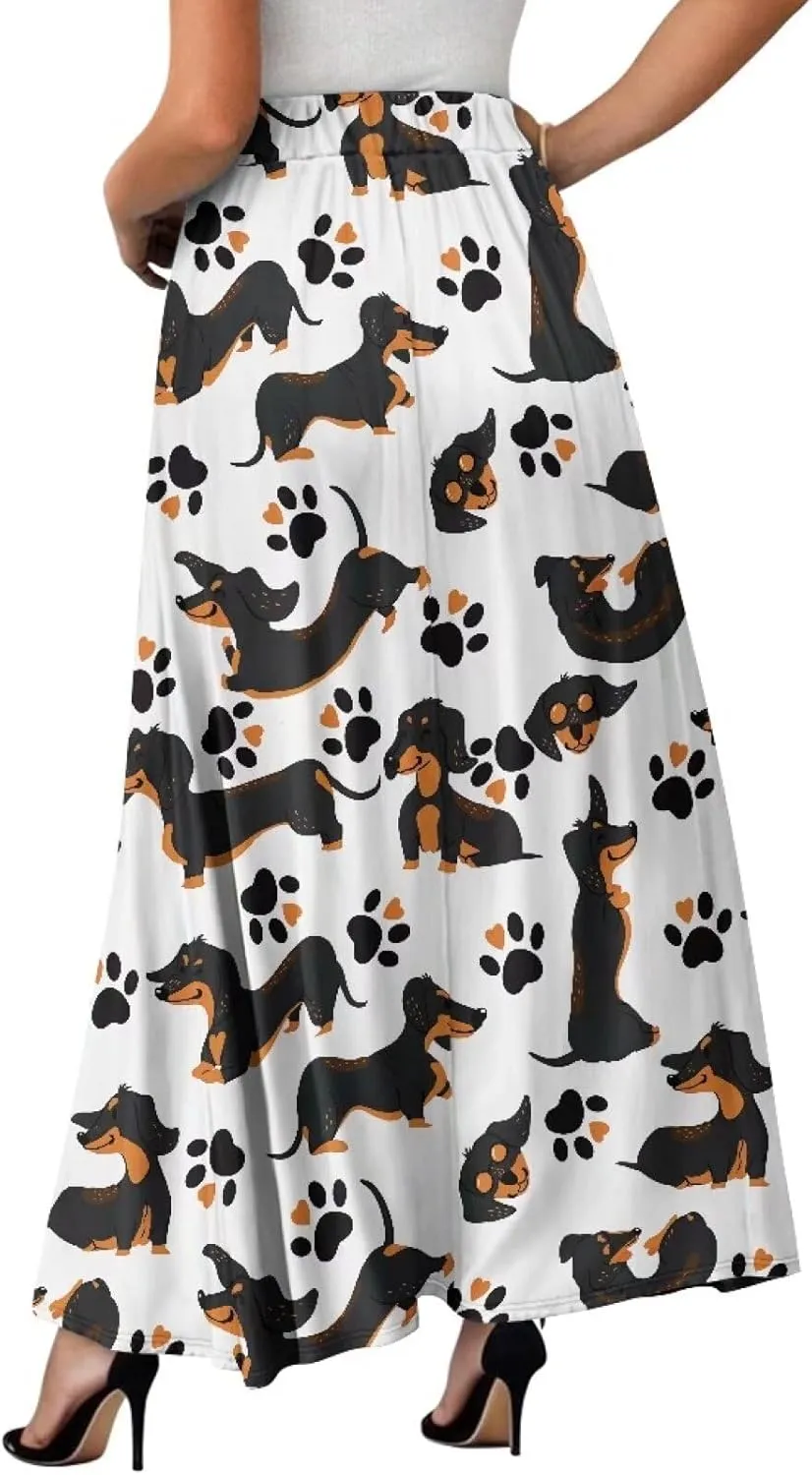 Women's Long High Waist A Line Skirt with Pockets for Women Trendy Hem Women's Long High Waist