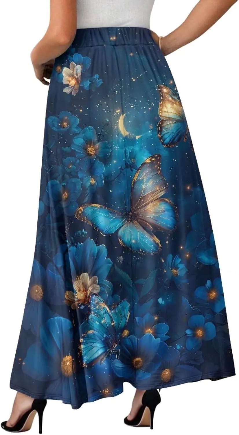 Women's Long High Waist A Line Skirt with Pockets for Women Trendy Hem Women's Long High Waist