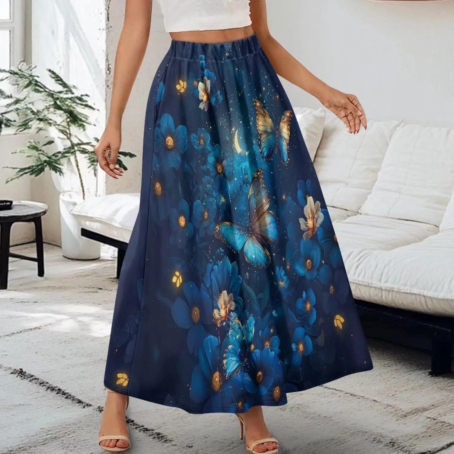 Women's Long High Waist A Line Skirt with Pockets for Women Trendy Hem Women's Long High Waist