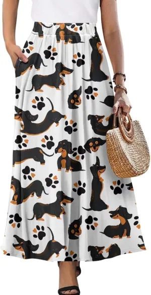 Women's Long High Waist A Line Skirt with Pockets for Women Trendy Hem Women's Long High Waist