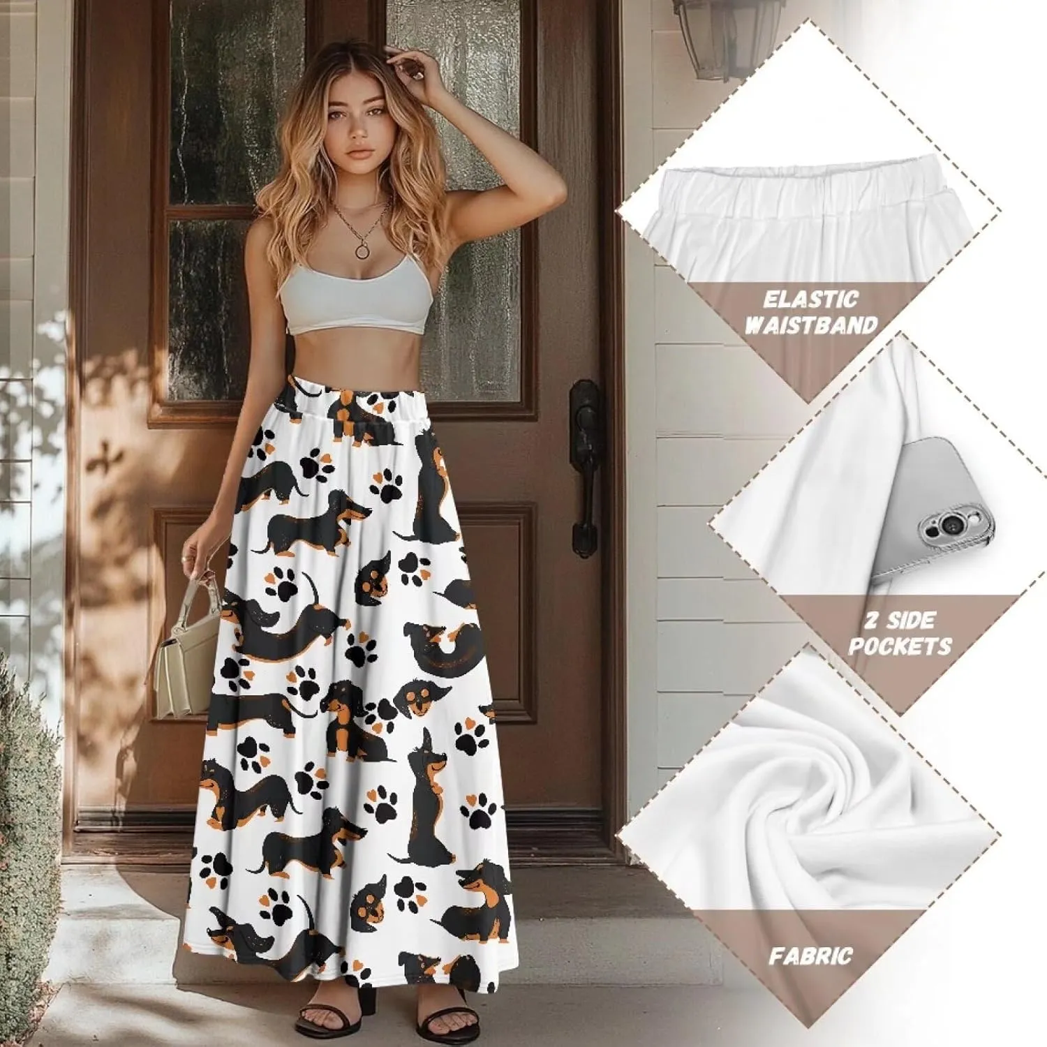 Women's Long High Waist A Line Skirt with Pockets for Women Trendy Hem Women's Long High Waist