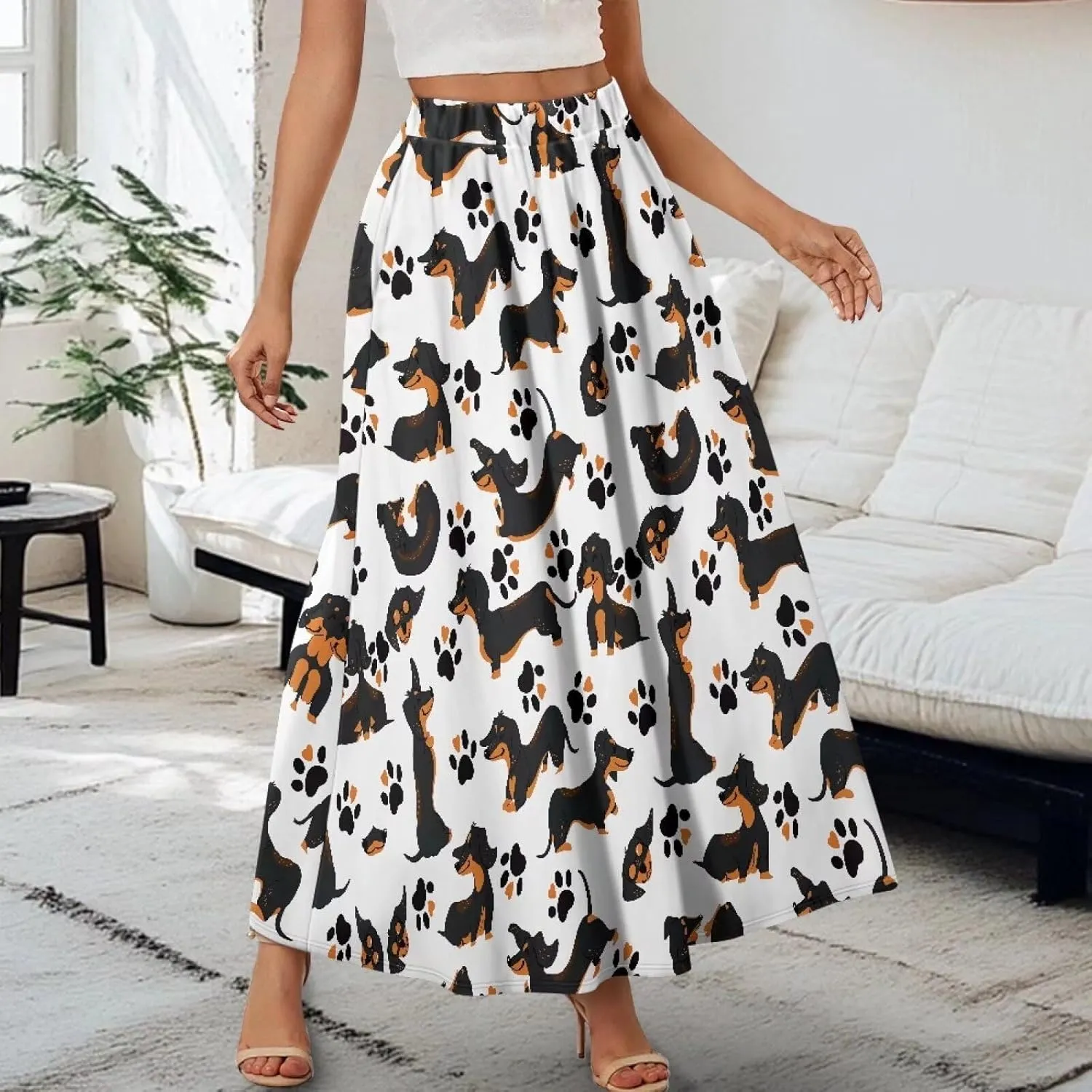 Women's Long High Waist A Line Skirt with Pockets for Women Trendy Hem Women's Long High Waist