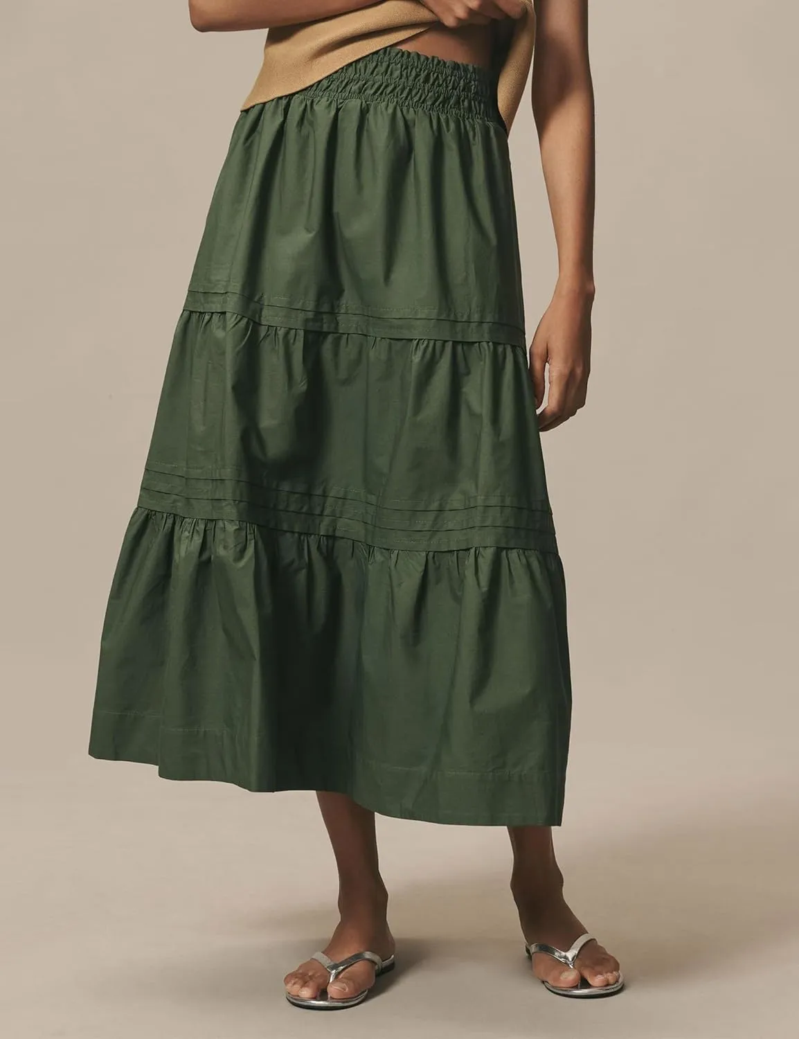 Womens Long Maxi Skirts Casual Boho Smocked High Waisted Flowy Tiered Ruffle A Line Floral Midi Dress with Pockets