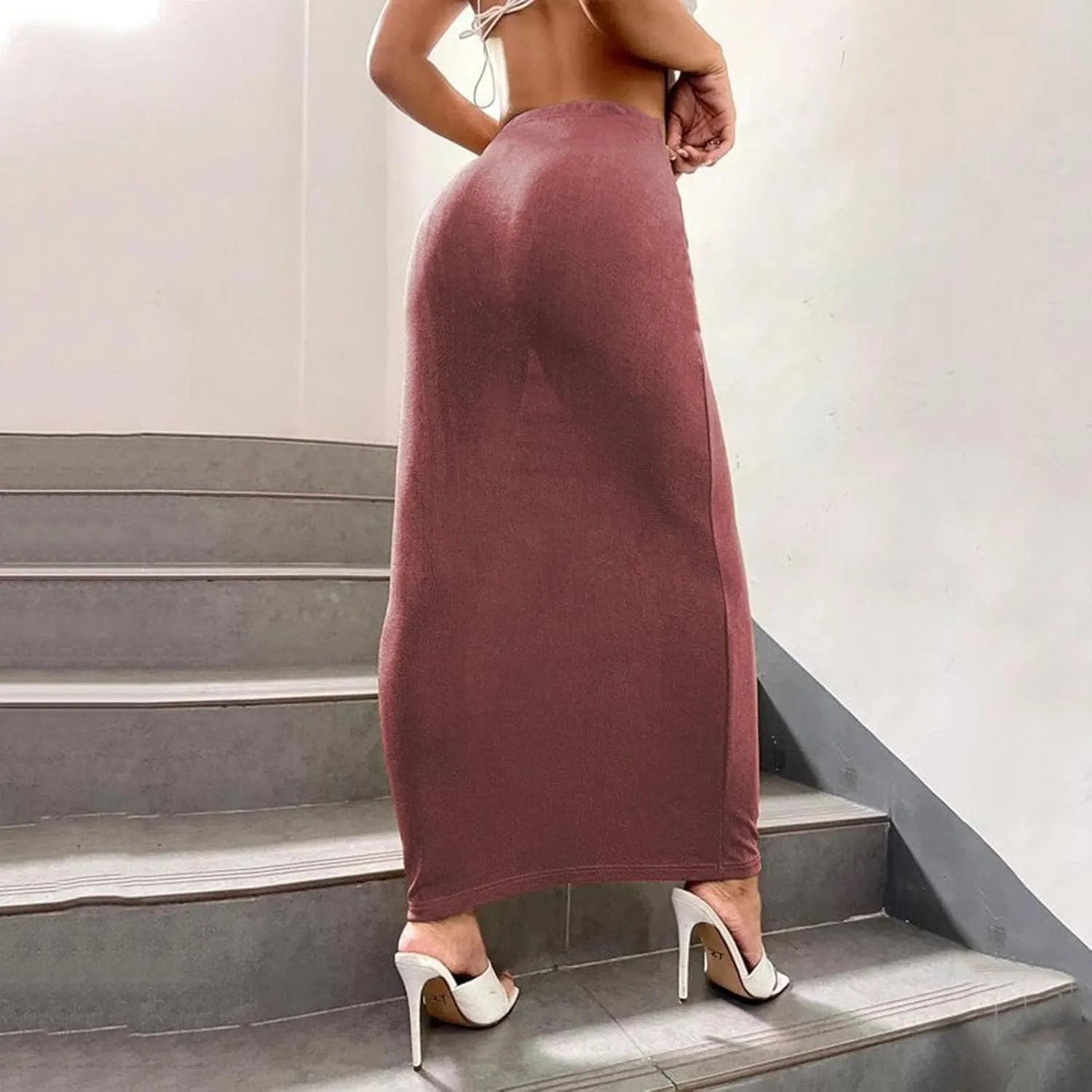 Women's Long Midi Pencil Skirt High Waisted Bodycon Summer Dresses Casual Office Work Business Skirts