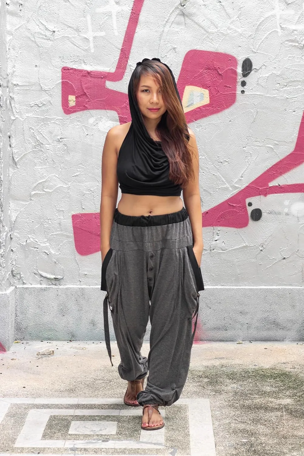 Women's Loose Harem Lounge Pants with Pockets Yoga Cotton Elastic Waist Joggers Baggy Trousers