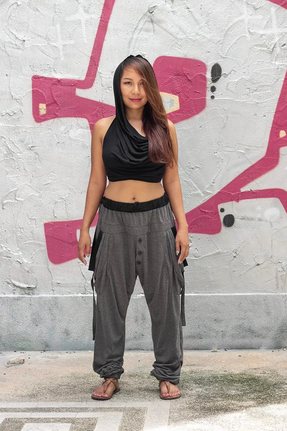 Women's Loose Harem Lounge Pants with Pockets Yoga Cotton Elastic Waist Joggers Baggy Trousers