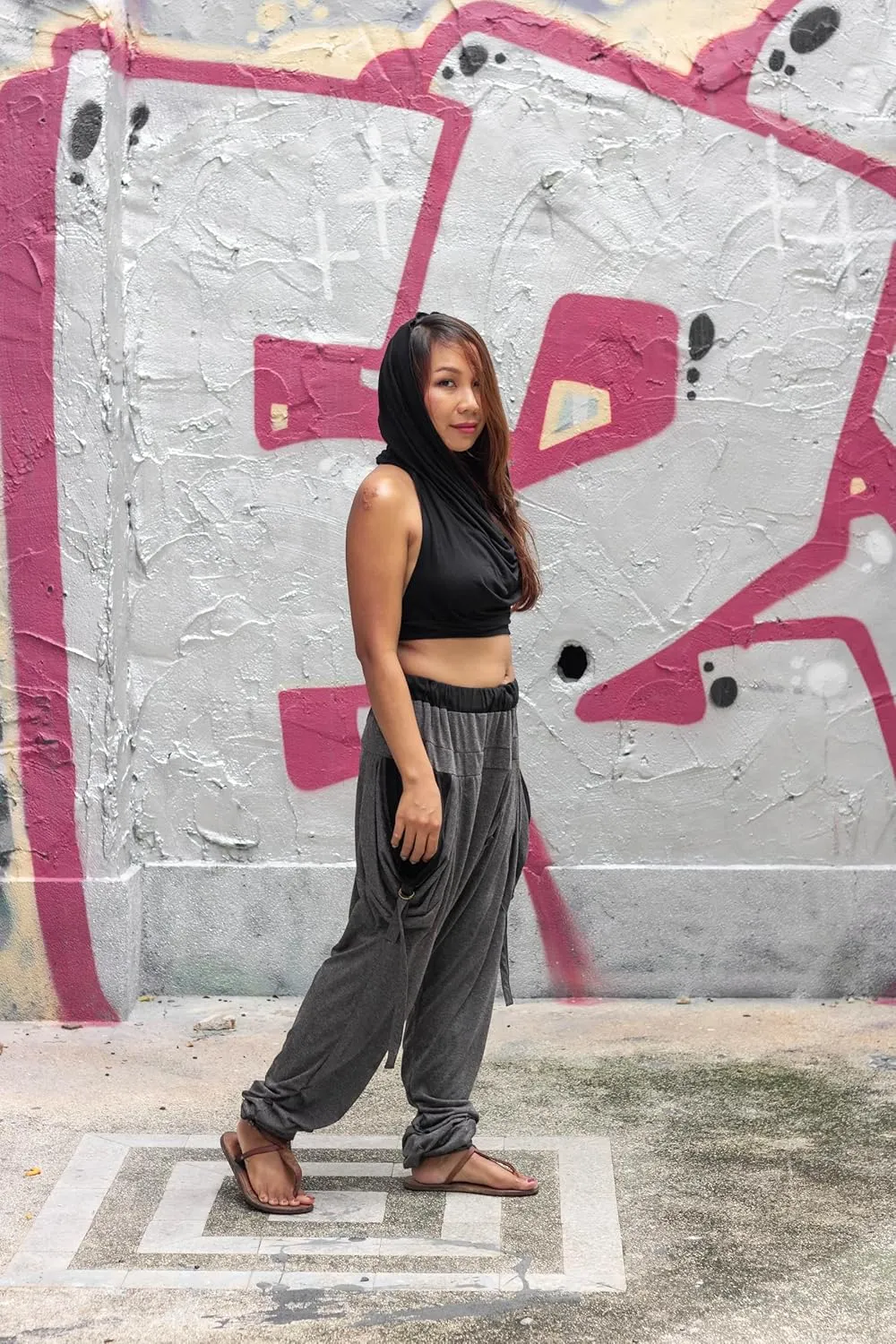 Women's Loose Harem Lounge Pants with Pockets Yoga Cotton Elastic Waist Joggers Baggy Trousers