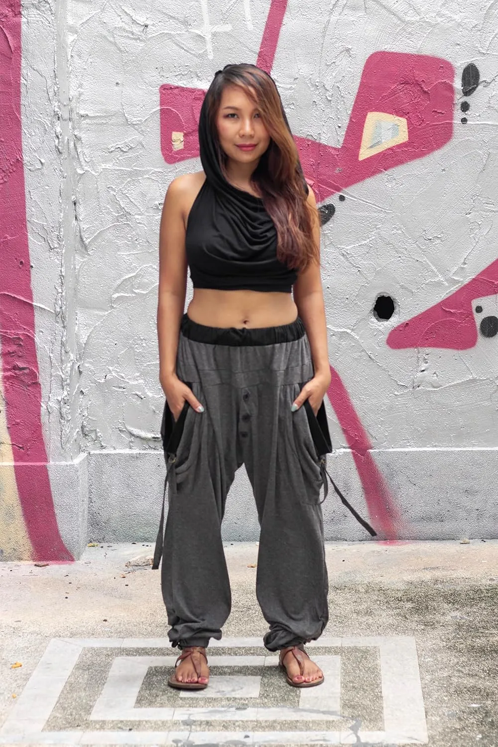 Women's Loose Harem Lounge Pants with Pockets Yoga Cotton Elastic Waist Joggers Baggy Trousers