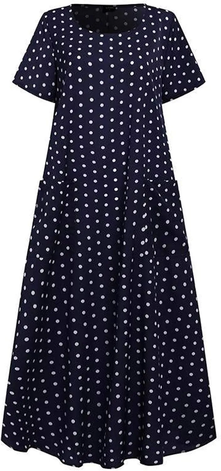 Women's Midi Long Dress Plus Size Summer Sleeveless O Neck Casual Loose Tunic Dresses Vintage Graphic Print Sundress