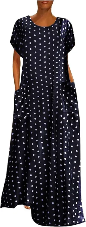 Women's Midi Long Dress Plus Size Summer Sleeveless O Neck Casual Loose Tunic Dresses Vintage Graphic Print Sundress