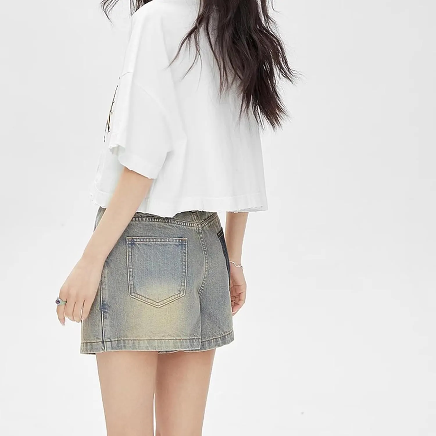 Womens Mini Denim Skirt Heart High Waisted A-Line Y2k Cute Casual Mini Jean Skirts