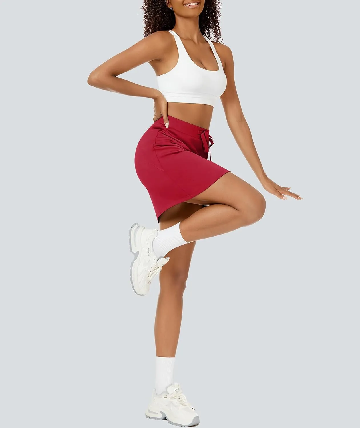 Women's Mini Skort Casual Drawstring High Waisted Short Sweat Skirt with Pockets