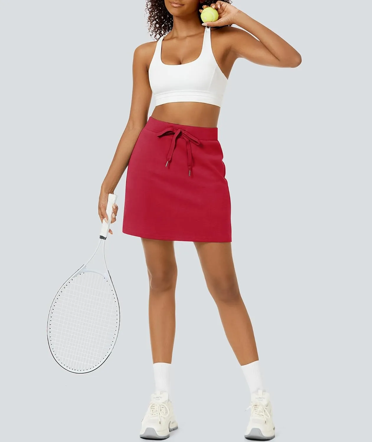 Women's Mini Skort Casual Drawstring High Waisted Short Sweat Skirt with Pockets