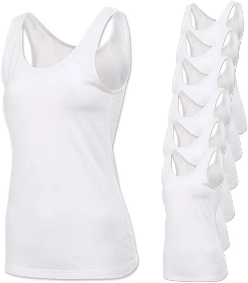 Women's Premium Basic Running Sleeveless Undershirts 100% Cotton Multi Pack
