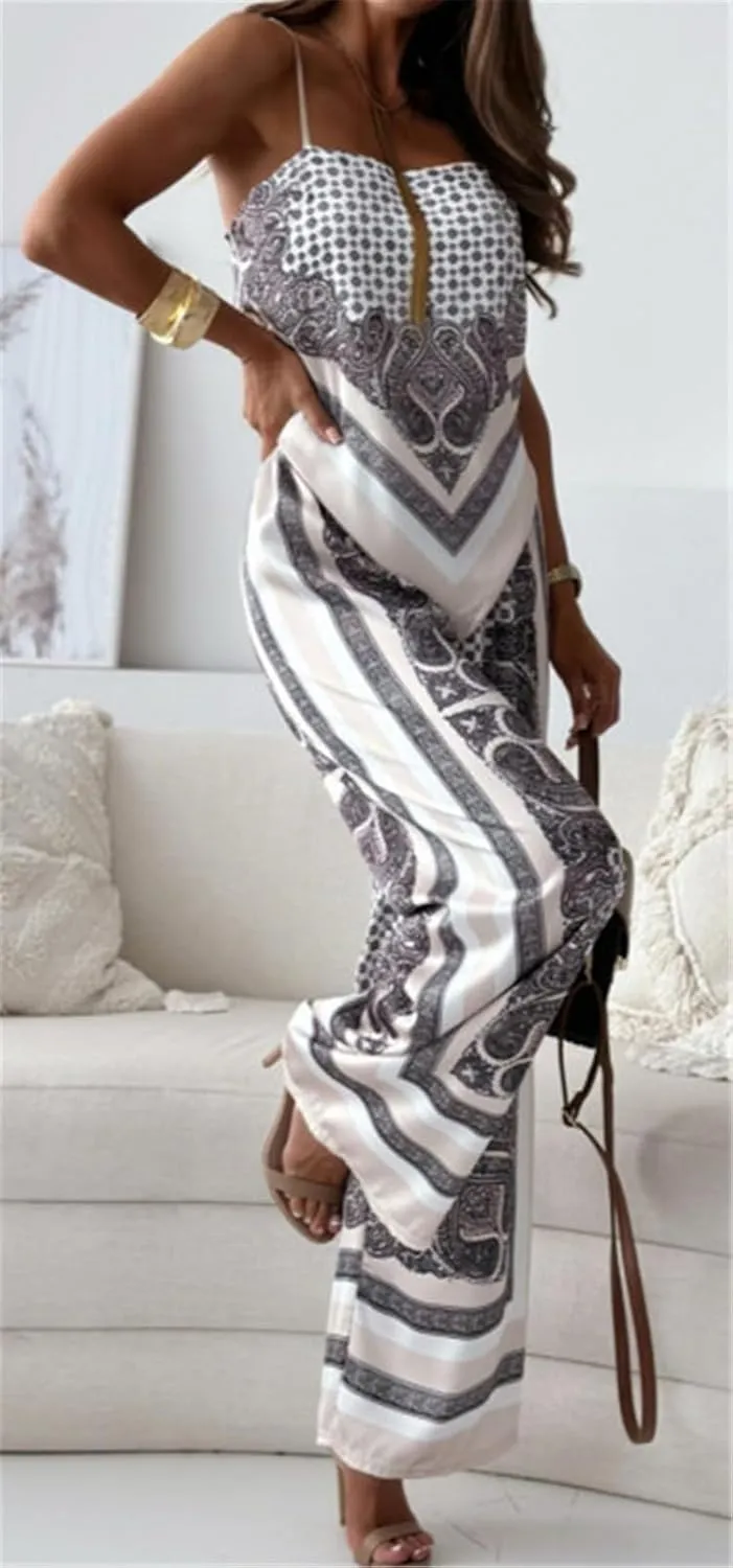 Women's Sexy 2 PCS Printed Lace Up Tank Tops Bodycon Wide Leg Pants Cocktail Party Outfits Tracksuit Set