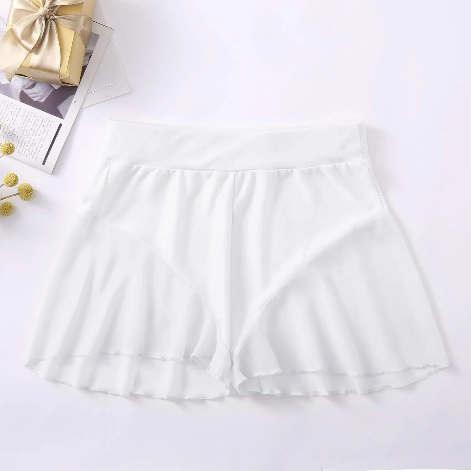 Womens Sexy Flowy Pleated Skirts Ruffled Sheer Pole Dance Skirts High Waisted Mini Skorts Hot Pants Cute Underwear Lingerie