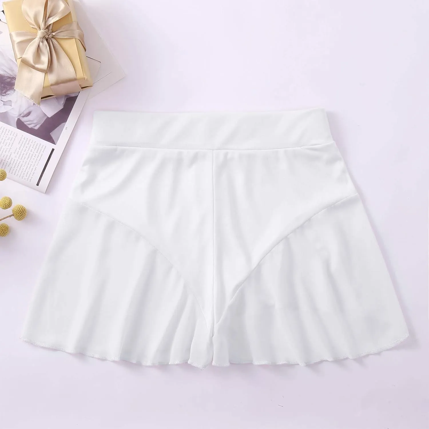 Womens Sexy Flowy Pleated Skirts Ruffled Sheer Pole Dance Skirts High Waisted Mini Skorts Hot Pants Cute Underwear Lingerie