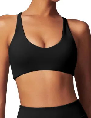 Womens Sexy V Neck Sports Padded Bra Criss Cross Back Adjustable Straps Workout Fitness Basic Tops Wireless Camisole