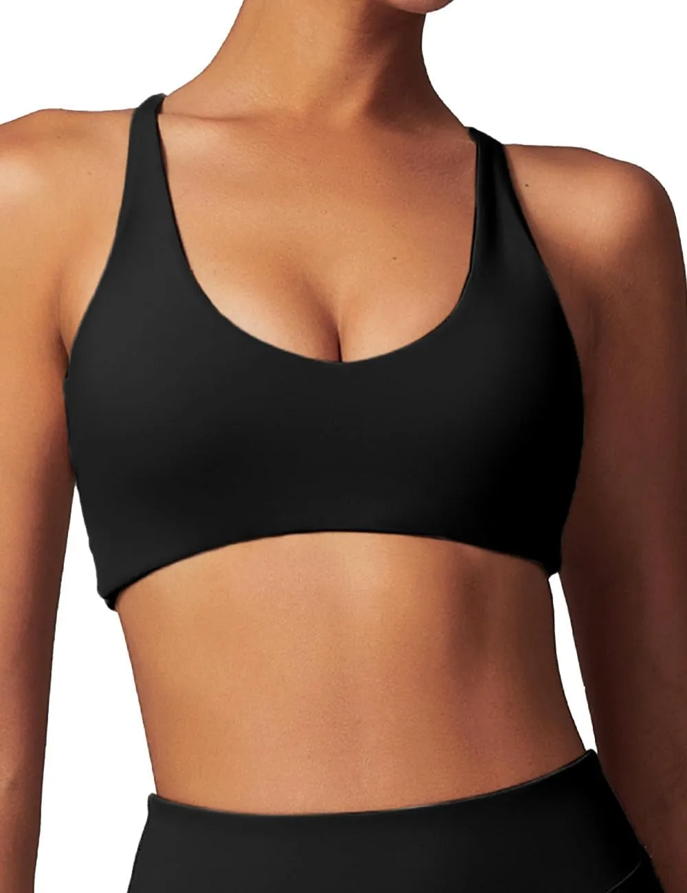 Womens Sexy V Neck Sports Padded Bra Criss Cross Back Adjustable Straps Workout Fitness Basic Tops Wireless Camisole