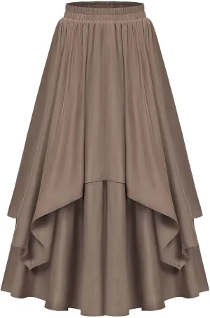 Womens Steampunk Renaissance Skirts Plus Size Elastic High Waisted Layered Long Maxi Skirt Stretch Party Dress