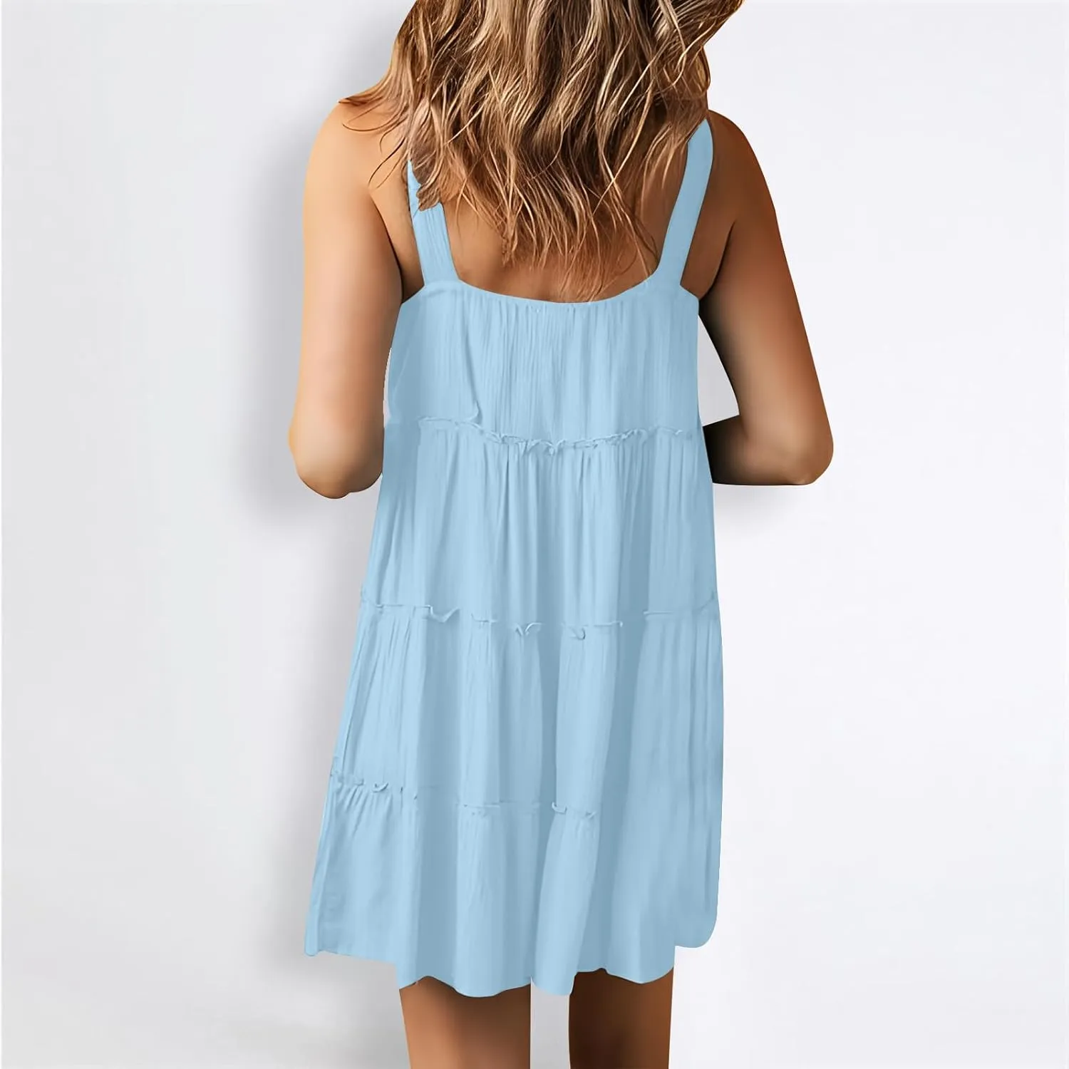Women's Summer Casual Sleeveless Crew Neck Swing Dress Flowy Tiered Button Down Beach Sundress Ruffle Tiered Mini Dress