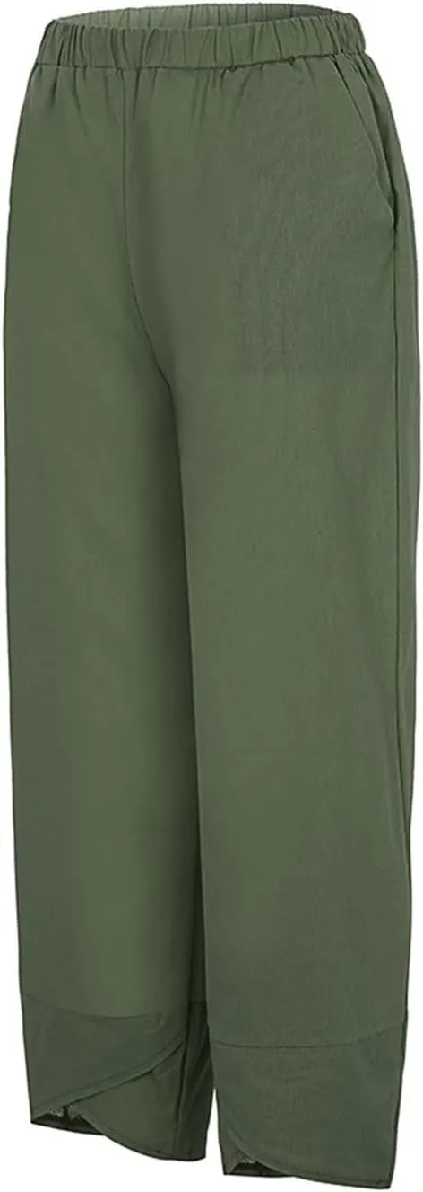 Women's Summer Cotton Linen Capri Pants Casual High Waist Cropped Trouser Tapered Leg Sweatpants Loose Workout Pants
