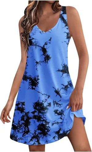 Womens Summer Dresses Beach Boho Floral Casual Loose Mini Dress Sleeveless Vacation Trendy Swimsuit Coverup Sundress