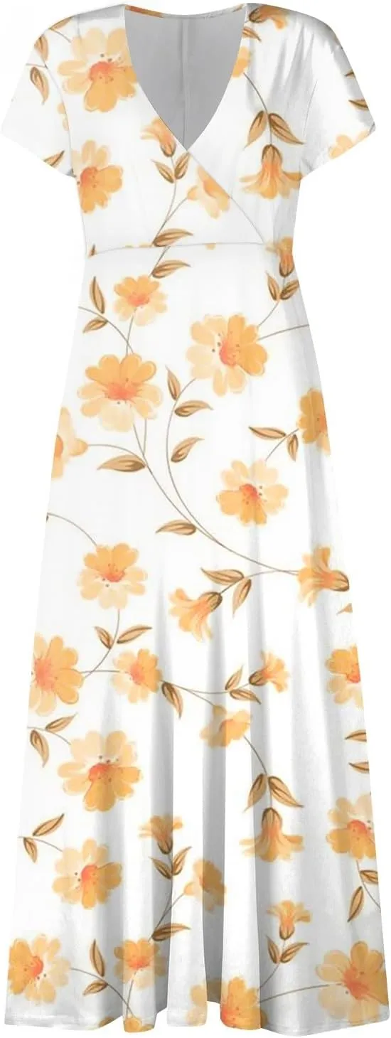 Womens Summer Dresses Maxi Dress Short Sleeve Womens Dresses with Sleeves Summer Flowy Cute