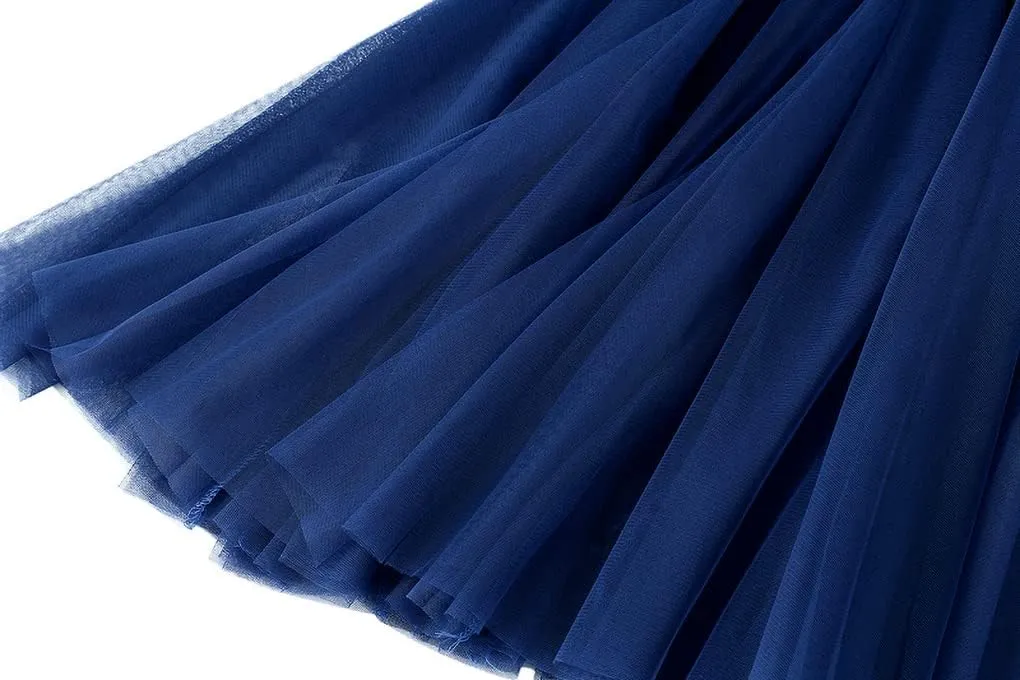 Women's Tulle Skirt Elastic High Waist Elegant Layered Pleated Mesh Flowy A-line Midi Skirt for Wedding Party