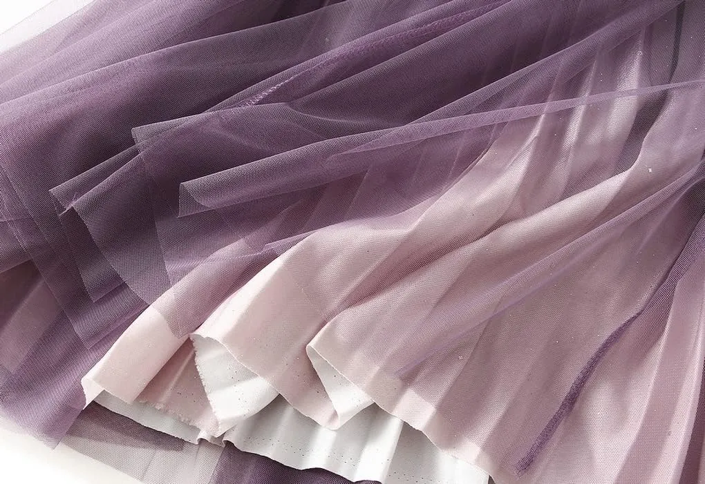 Women's Tulle Skirt Elegant Pleated Skirts Elastic Waist A-Line Swing Mesh Midi Skirt for Women