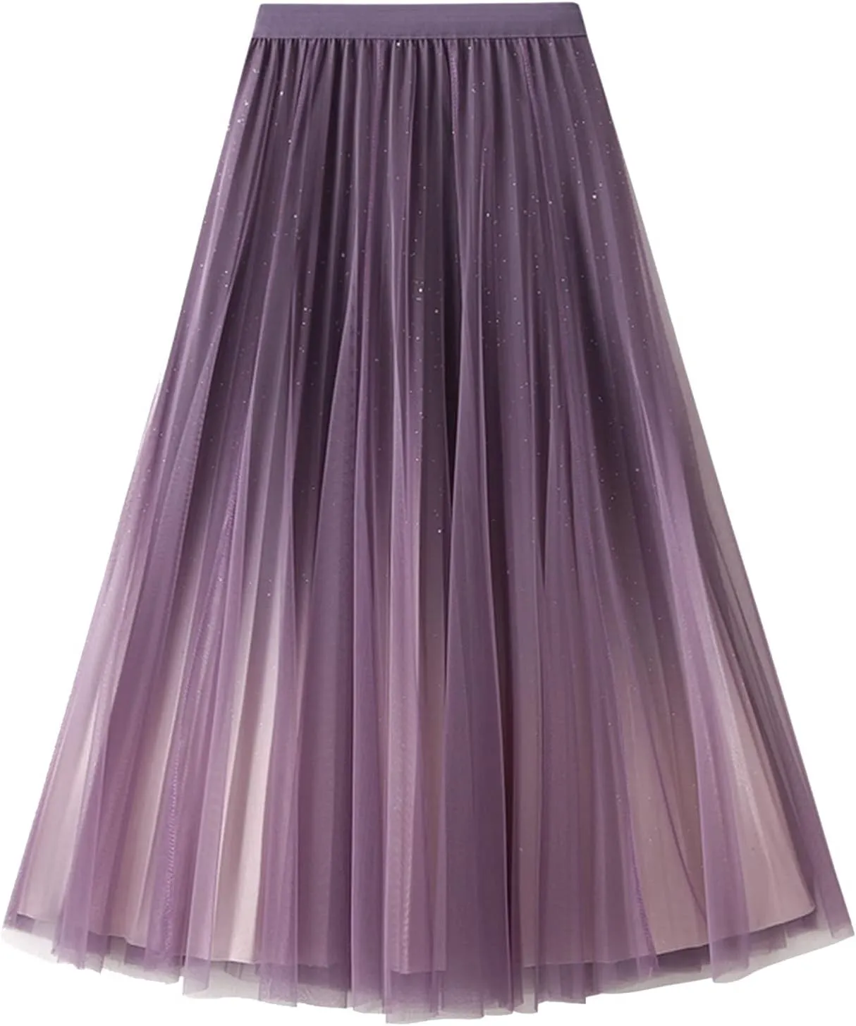 Women's Tulle Skirt Elegant Pleated Skirts Elastic Waist A-Line Swing Mesh Midi Skirt for Women