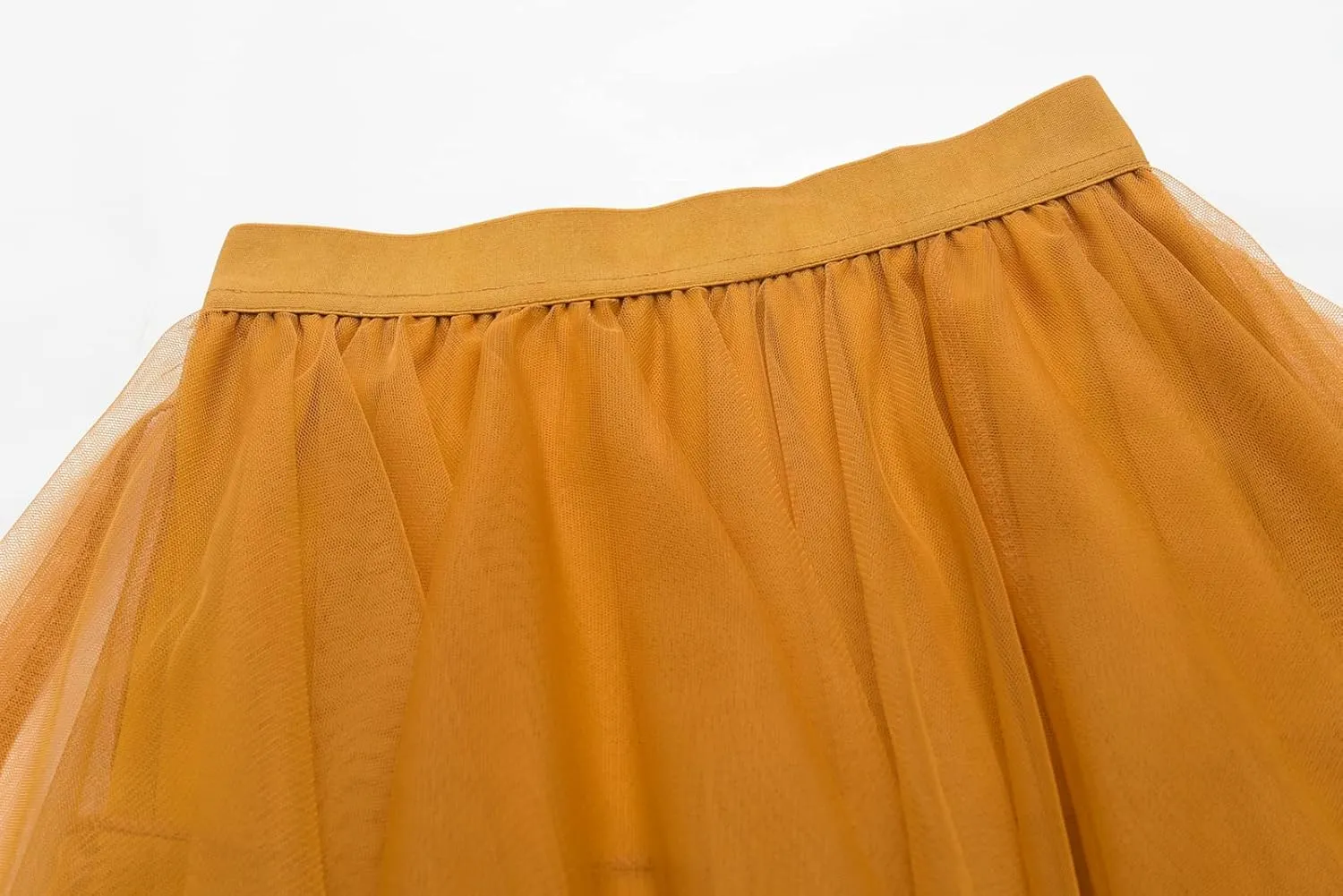 Women's Tulle Skirt Mesh Pleated Skirt Elastic High Waist Layered A-Line Swing Skirt Ladies Fashion Pleated Midi Skirt