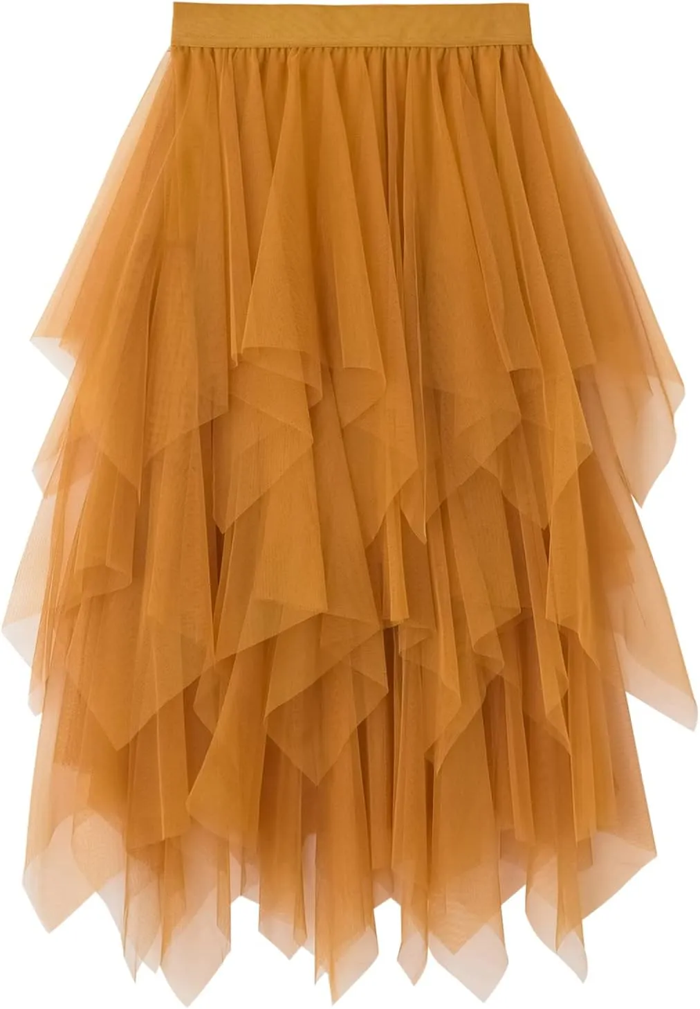 Women's Tulle Skirt Mesh Pleated Skirt Elastic High Waist Layered A-Line Swing Skirt Ladies Fashion Pleated Midi Skirt