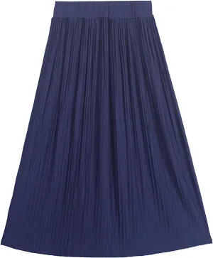 Women's Vintage Elastic Waist A-Line Long Midi Skirt Solid Color Accordion Pleated Big Hem Long Skirts