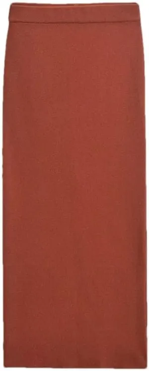Women's Vintage High - Waist White Knitted Midi Skirt Straight Style with Slit Long and Elegant