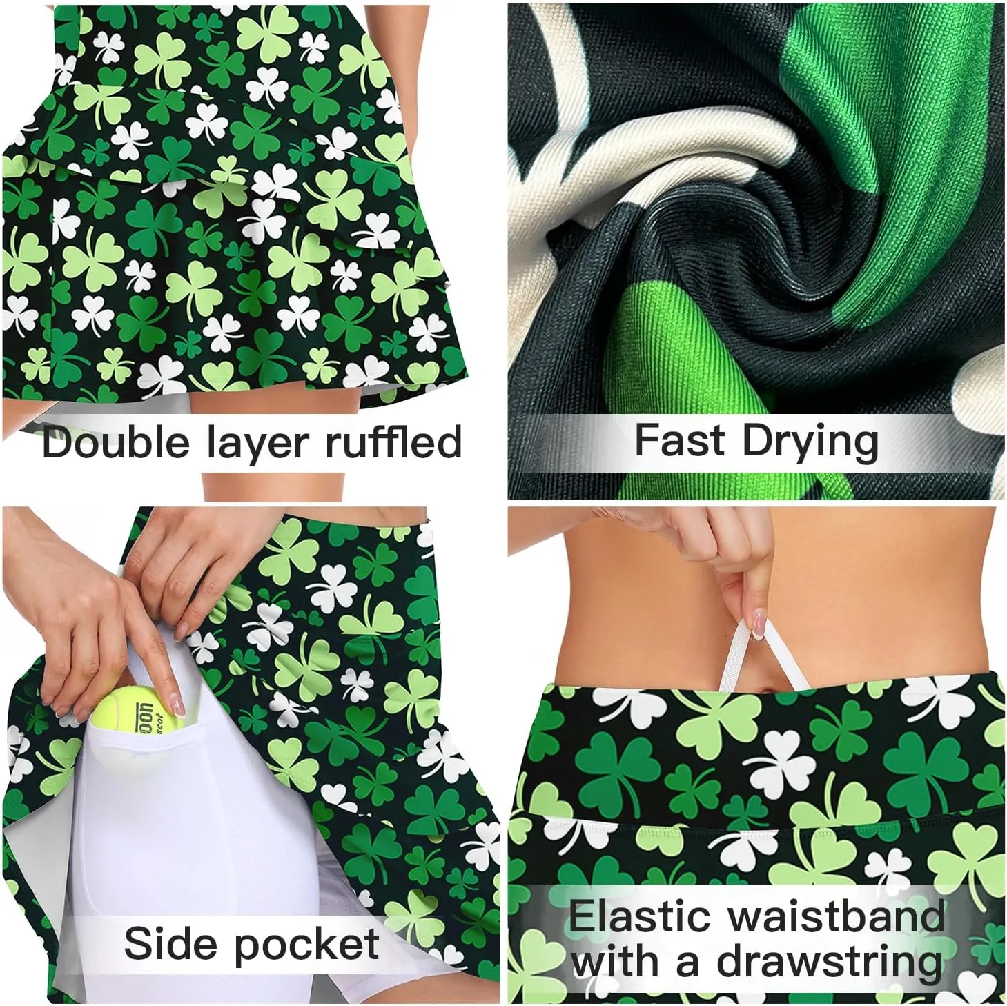WOWENY Womens 20'' Knee Length Tennis Skirts Athletic Long Golf Skorts Skirts with Inner Shorts Pockets
