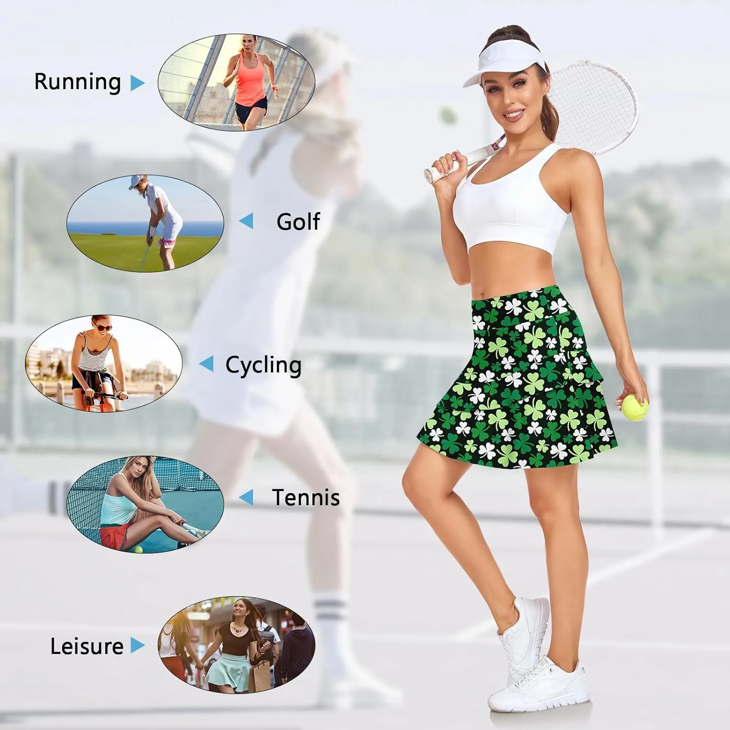 WOWENY Womens 20'' Knee Length Tennis Skirts Athletic Long Golf Skorts Skirts with Inner Shorts Pockets