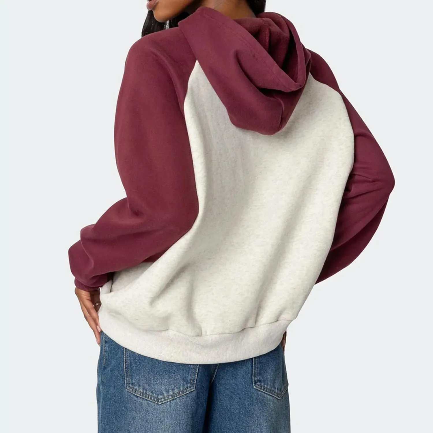 XBTCLXEBCO Bow Print Hoodies for Women Oversized Long Sleeve Drop Shoulder Hooded Sweatshirt Y2K Aesthetic Pullover Tops