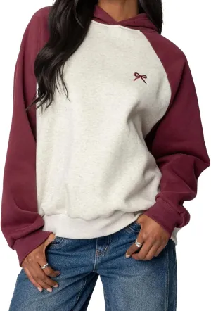 XBTCLXEBCO Bow Print Hoodies for Women Oversized Long Sleeve Drop Shoulder Hooded Sweatshirt Y2K Aesthetic Pullover Tops
