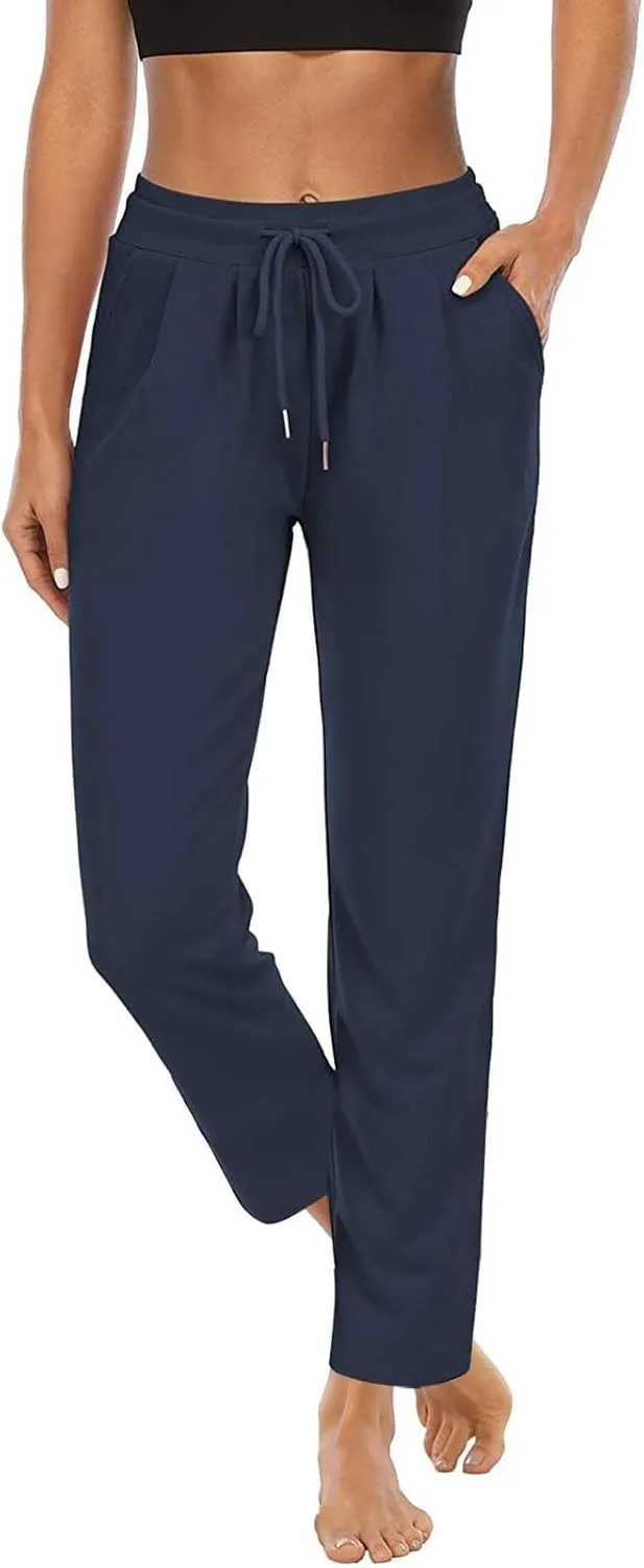 XUNRYAN Yoga Pants Women Pockets Lightweight Hiking Pants Drawstring High Waist Joggers Fitness Athletic Workout Trousers