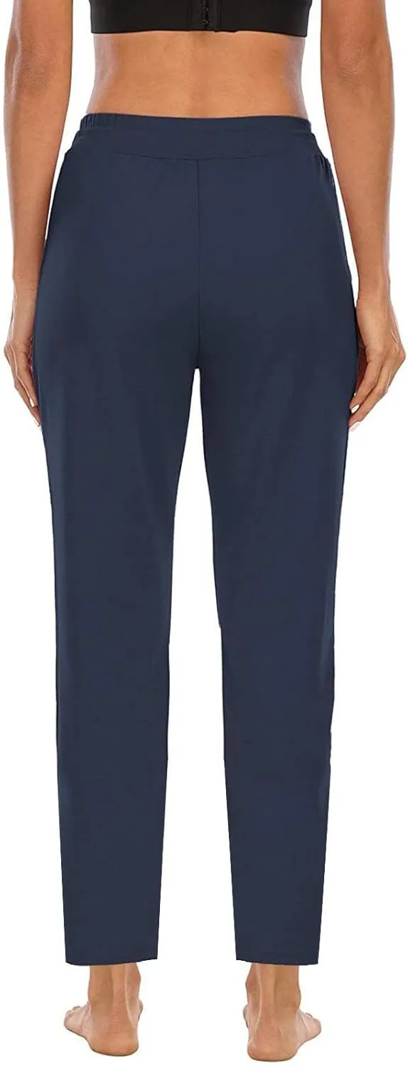 XUNRYAN Yoga Pants Women Pockets Lightweight Hiking Pants Drawstring High Waist Joggers Fitness Athletic Workout Trousers