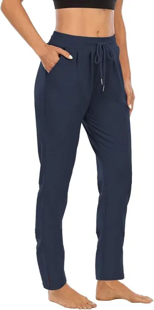 XUNRYAN Yoga Pants Women Pockets Lightweight Hiking Pants Drawstring High Waist Joggers Fitness Athletic Workout Trousers